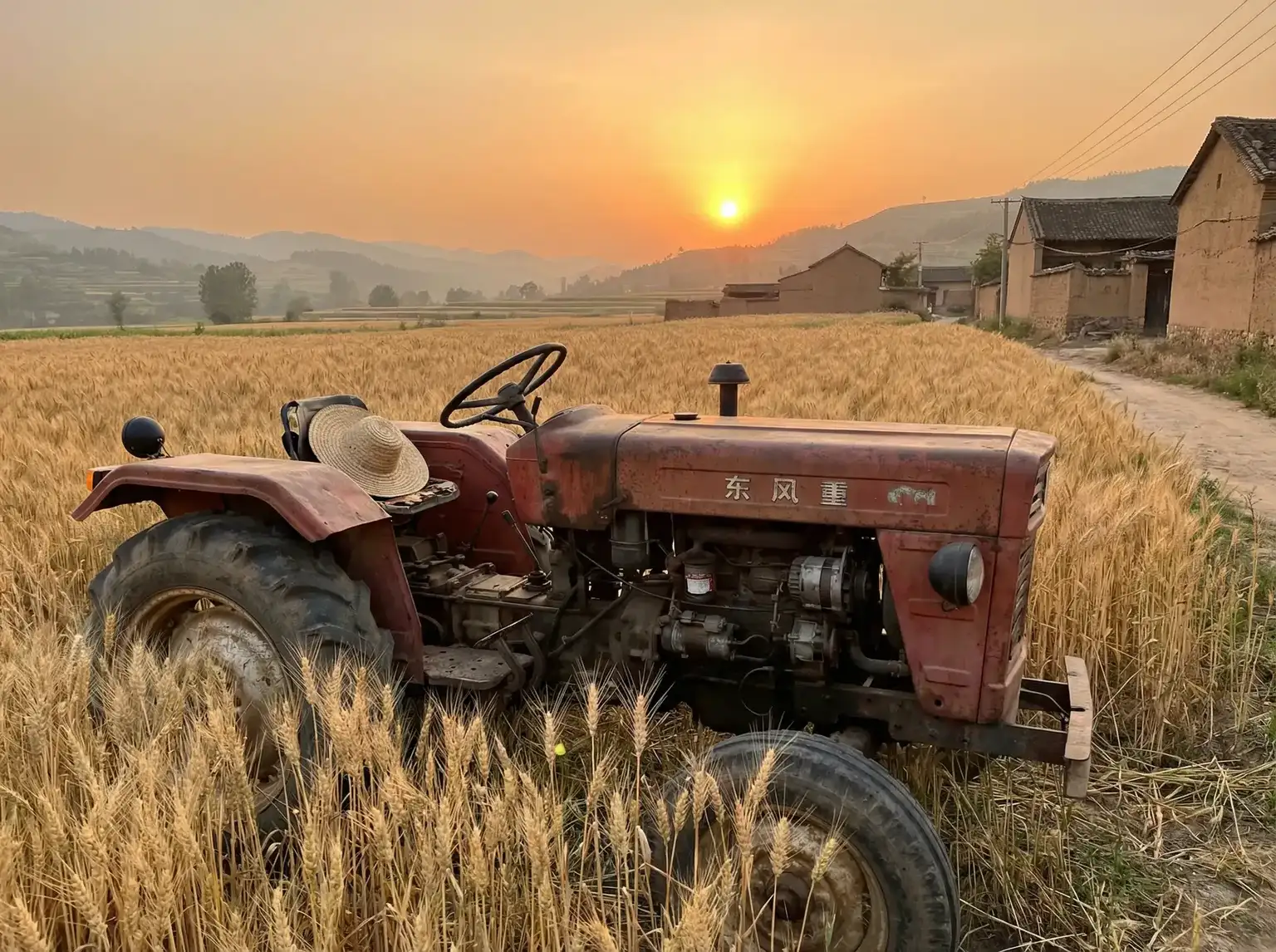 夕阳下的老式拖拉机停在麦田边 - 黑料社区91 田间记忆